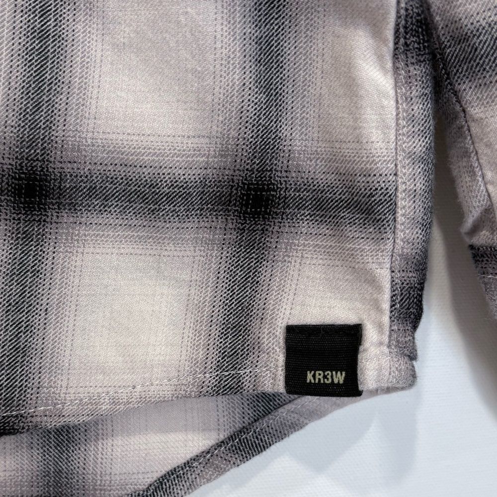 KR3W Plaid Grid Long Sleeve Button Down Shirt Mens Size XL Cotton Black & Beige - Picture 4 of 9